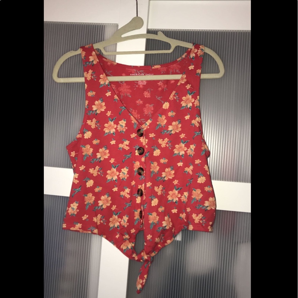 red floral tank top